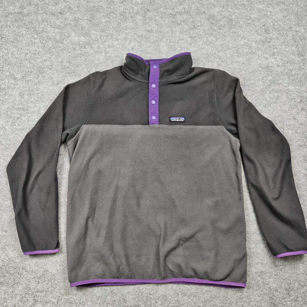 Patagonia Sweatshirt Mens Medium Gray Pullover Snap Fleece Pockets Logo